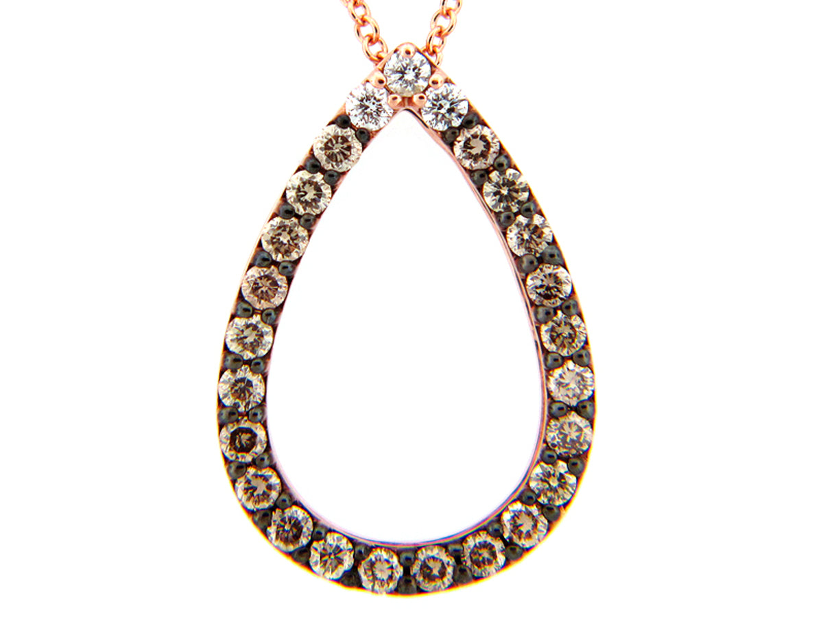 BROWN & WHITE DIAMOND TEAR DROP PENDANT, 14KR (N)