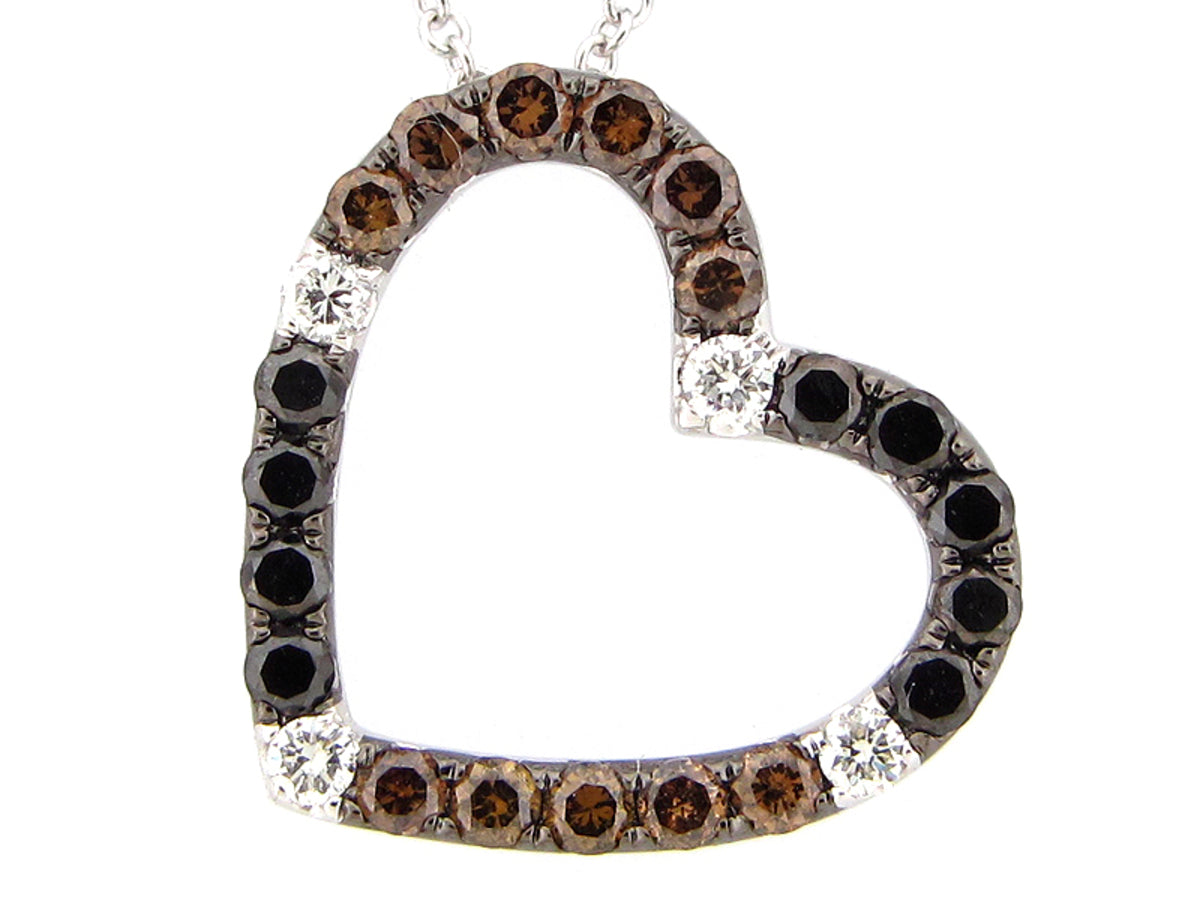 BLACK, BROWN & WHITE DIAMOND PENDANT, 14KW (R/N)