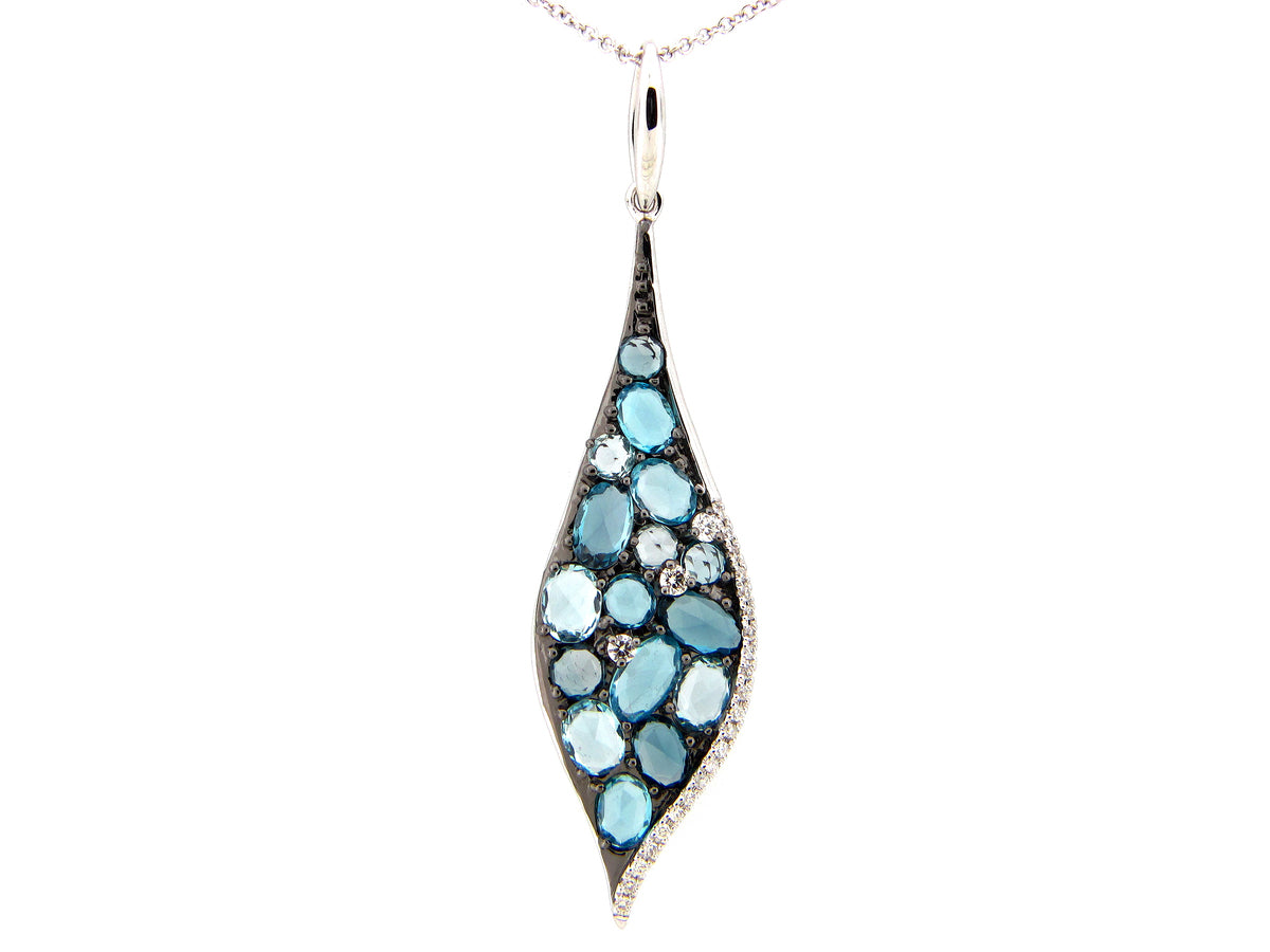 BLUE TOPAZ & DIAMOND PENDANT, 14KW (H)