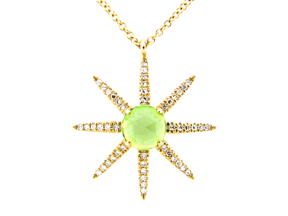 PERIDOT & DIAMOND 8 POINT STAR PENDANT, 18"/17"/16", 14KY (N)