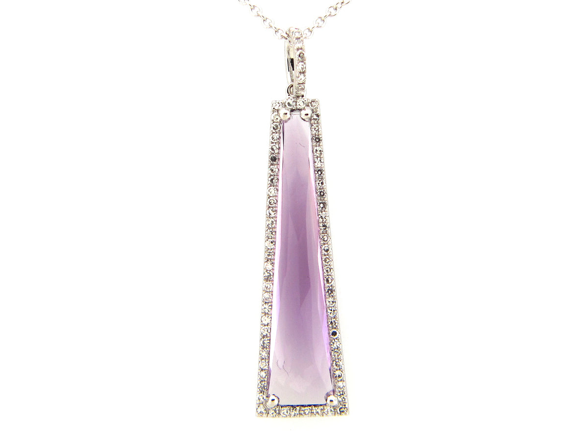 AMETHYST & DIAMOND PENDANT, 14KW (H)