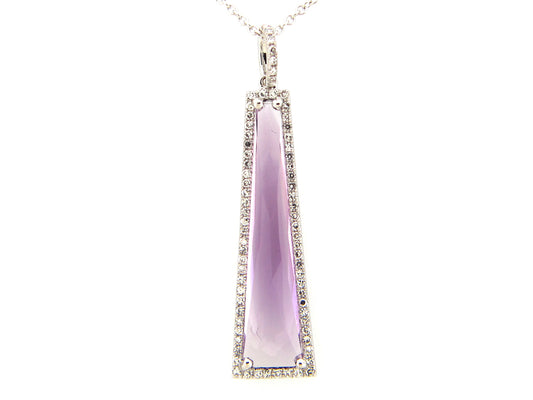 AMETHYST & DIAMOND PENDANT, 14KW (H)