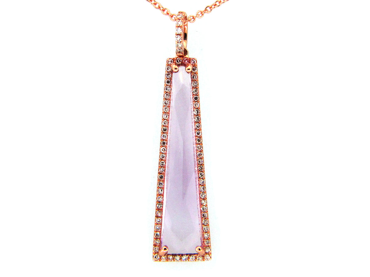 PINK AMETHYST & DIAMOND PENDANT, 14KR (H)