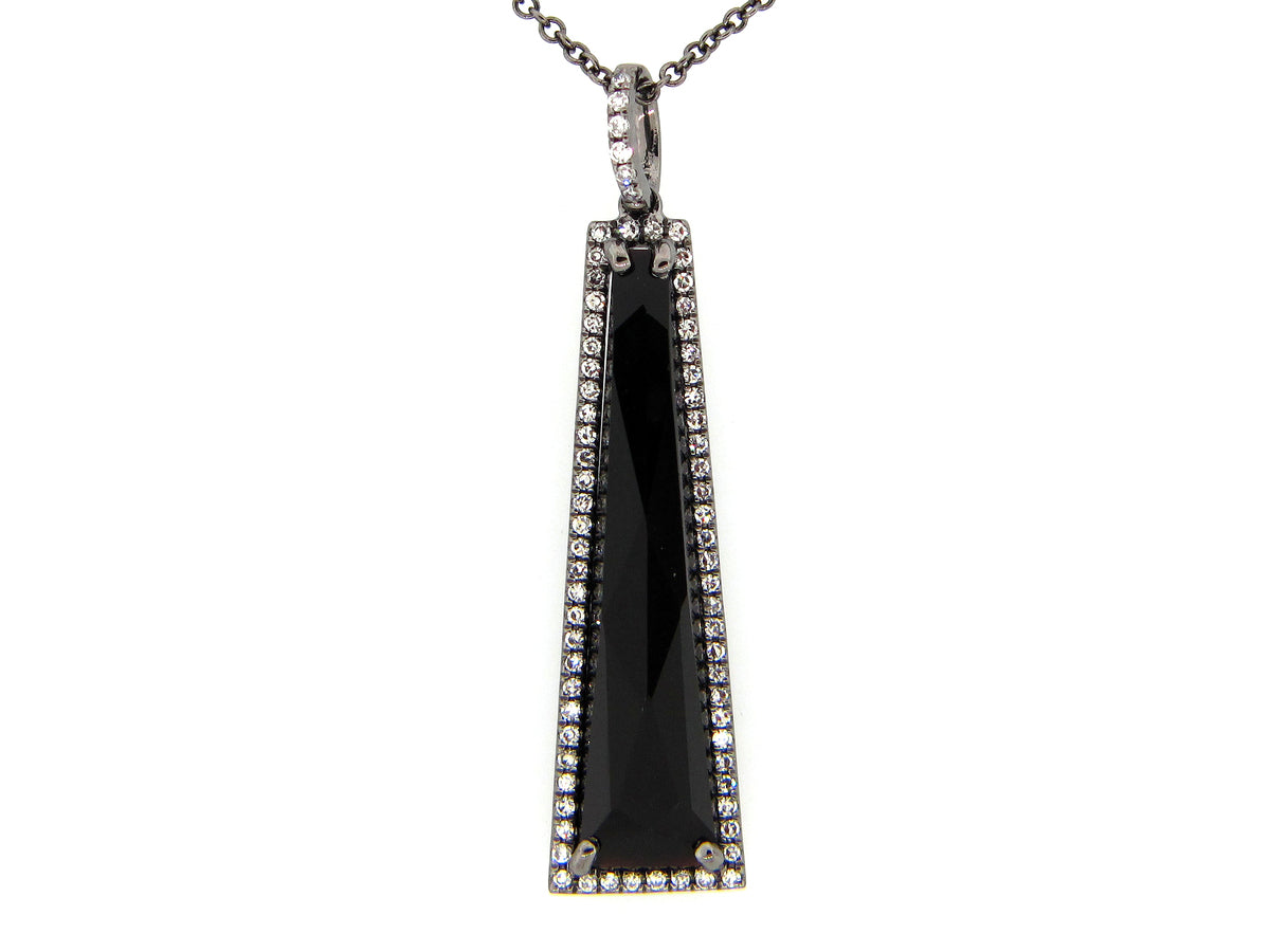 BLACK ONYX & DIAMOND BAR PENDANT, 14K BLACK FINISH (H)