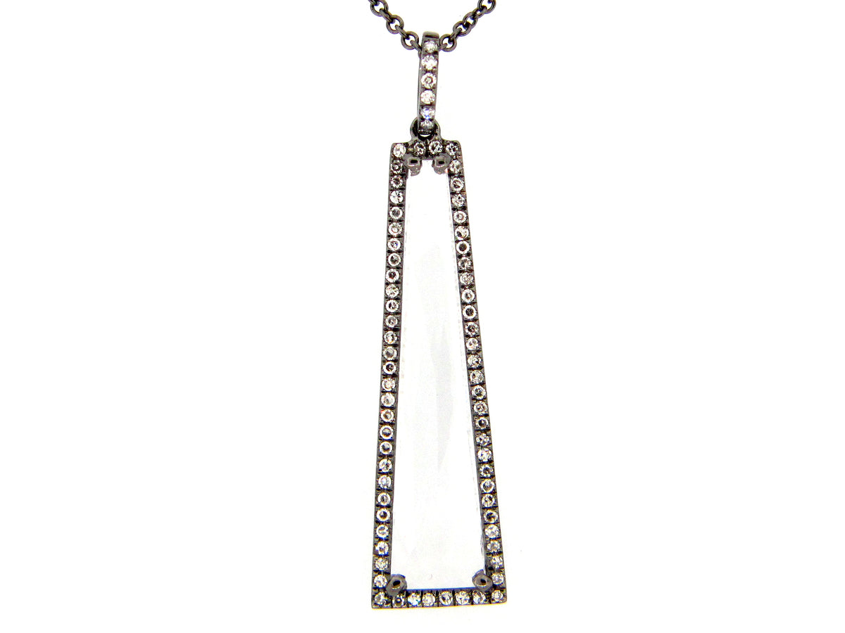 WHITE TOPAZ & DIAMOND PENDANT, 14K BLACK FINISH (H)