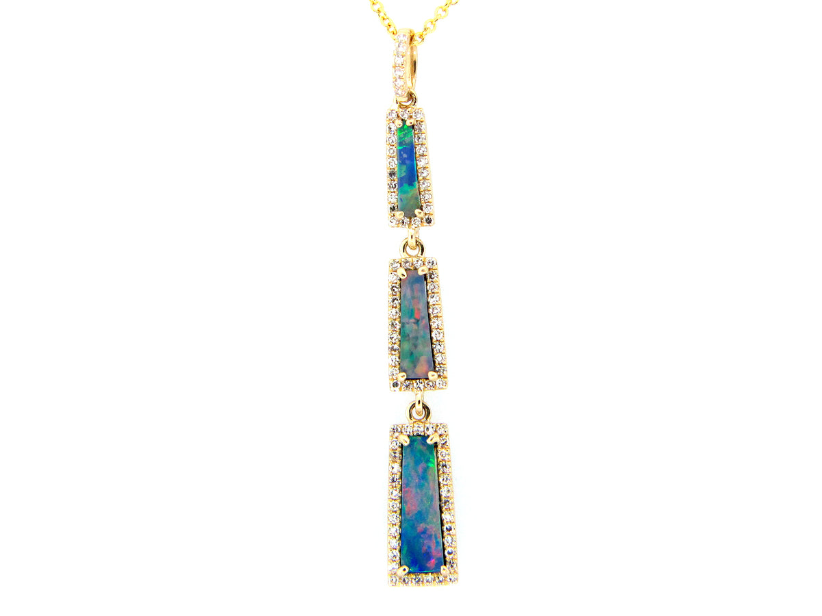 BLACK OPAL DOUBLET & DIAMOND 3 STATION RECTANGLE PENDANT