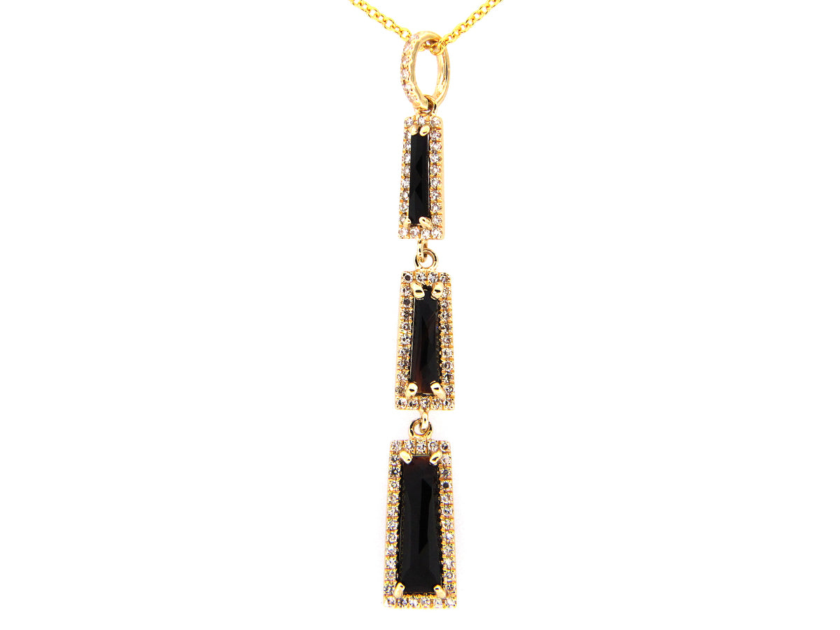 BLACK ONYX & DIAMOND PENDANT, 14KY (D)
