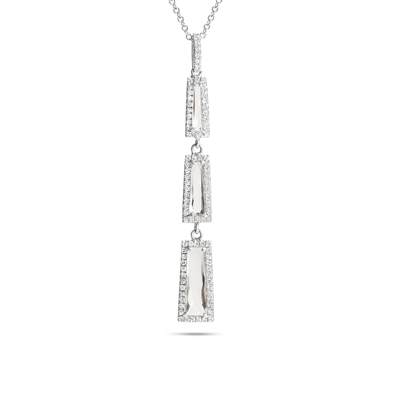 White Topaz & Diamond Triple Drop Necklace
