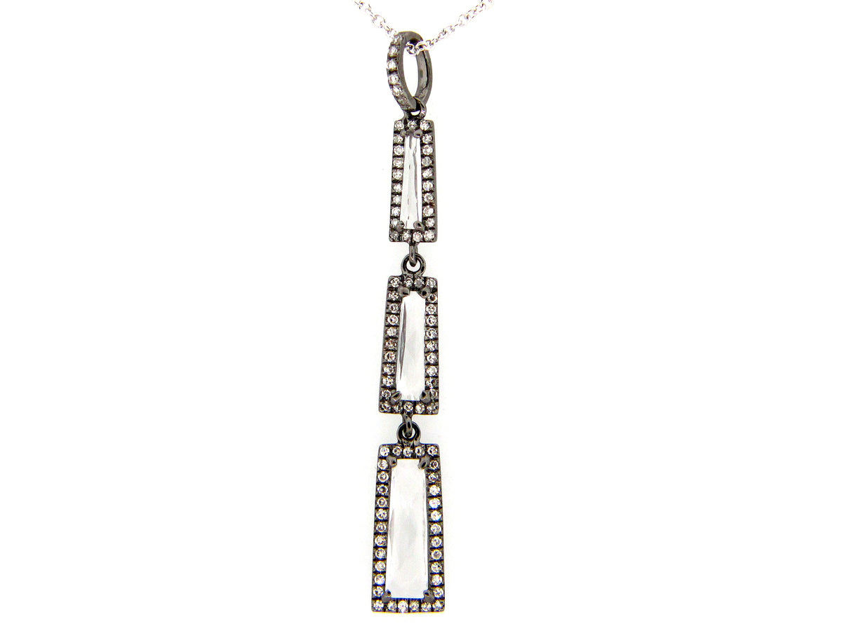 WHITE TOPAZ & DIAMOND PENDANT, 14 BLACK FINISH / WHITE CHAIN (H)