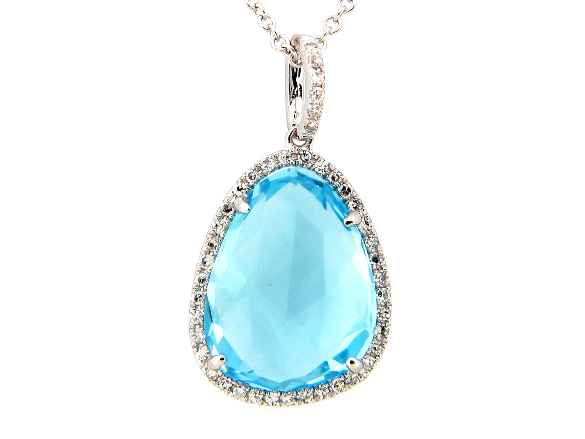 BLUE TOPAZ & DIAMOND PENDANT, 14KW (R)