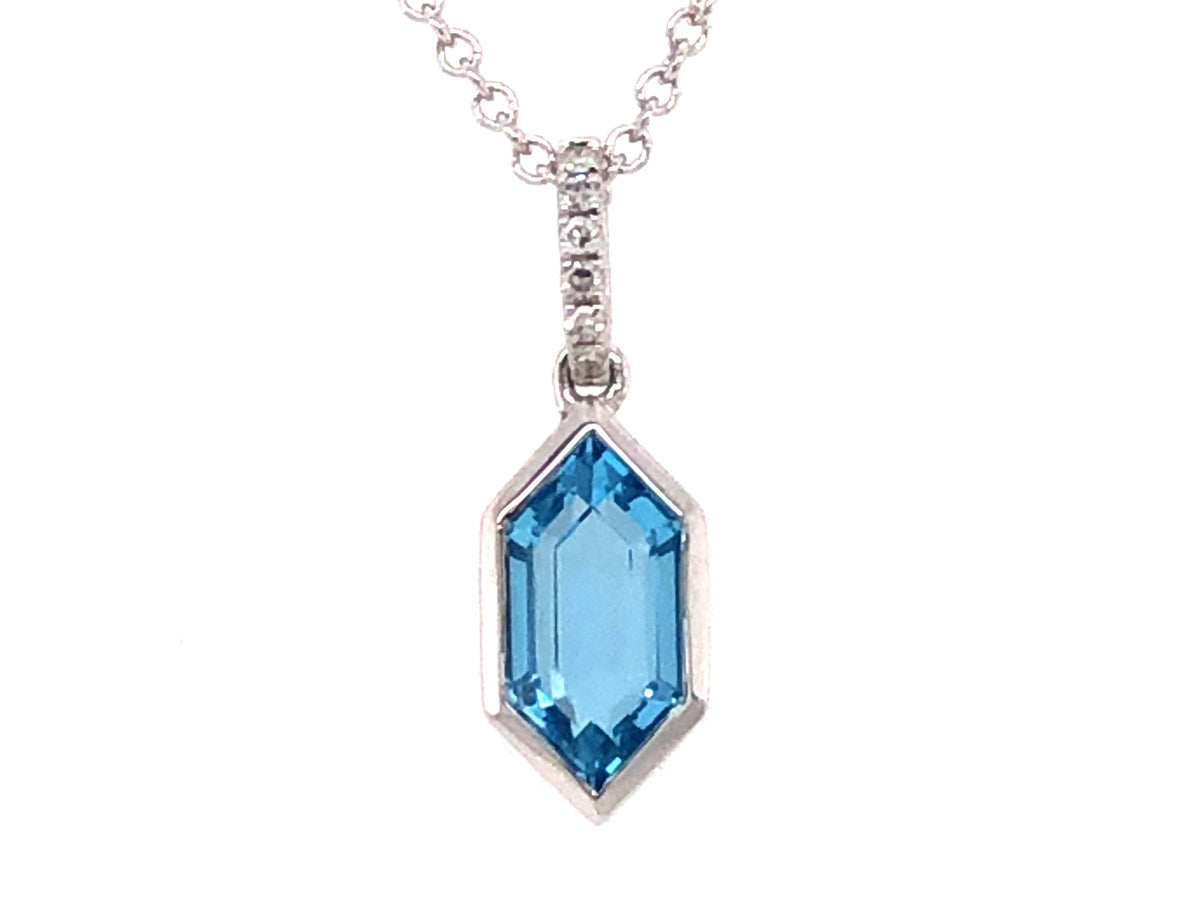 BLUE TOPAZ BEZEL HEXAGON & DIAMOND PENDANT