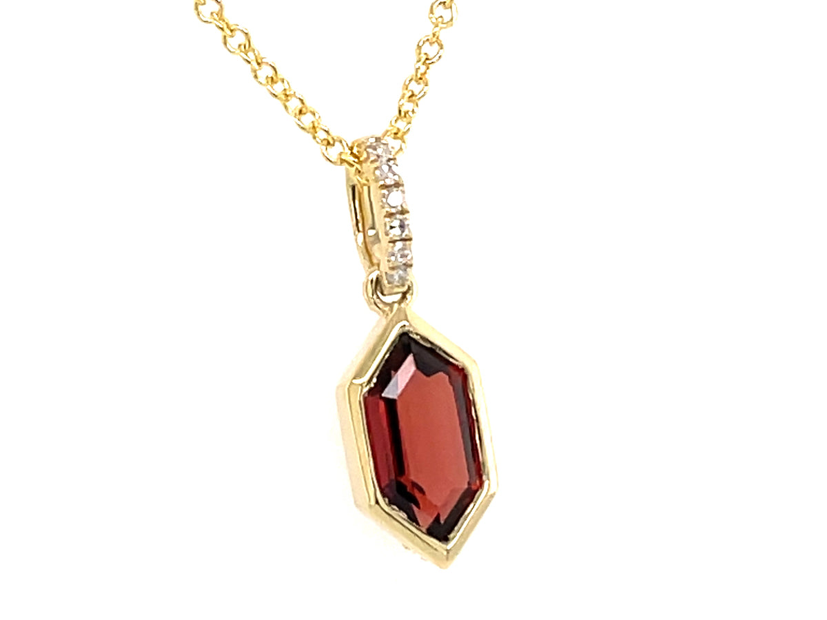 GARNET BEZEL HEXAGON & DIAMOND PENDANT