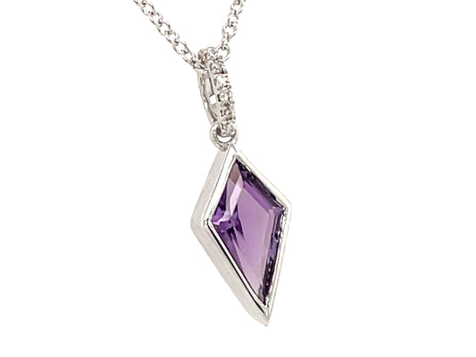 AMETHYST BEZEL TRAPEZOID & DIAMOND PENDANT