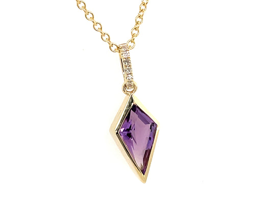 AMETHYST BEZEL TRAPEZOID & DIAMOND PENDANT
