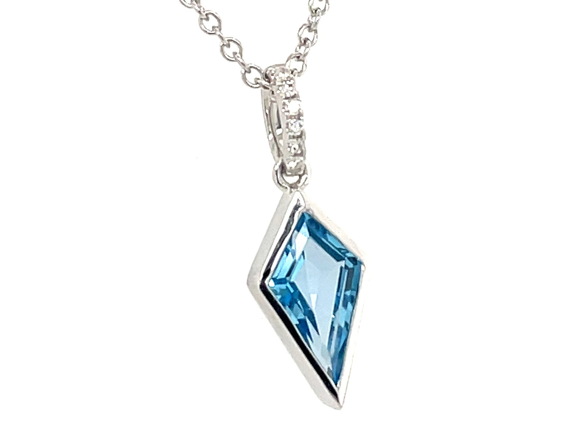 BLUE TOPAZ BEZEL TRAPEZOID & DIAMOND PENDANT