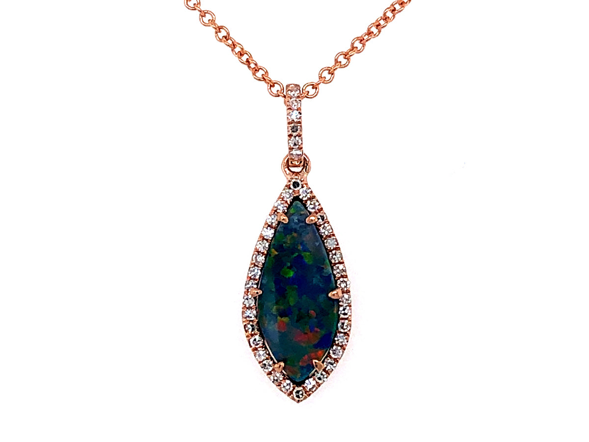 BLACK OPAL DOUBLET & DIAMOND PENDANT