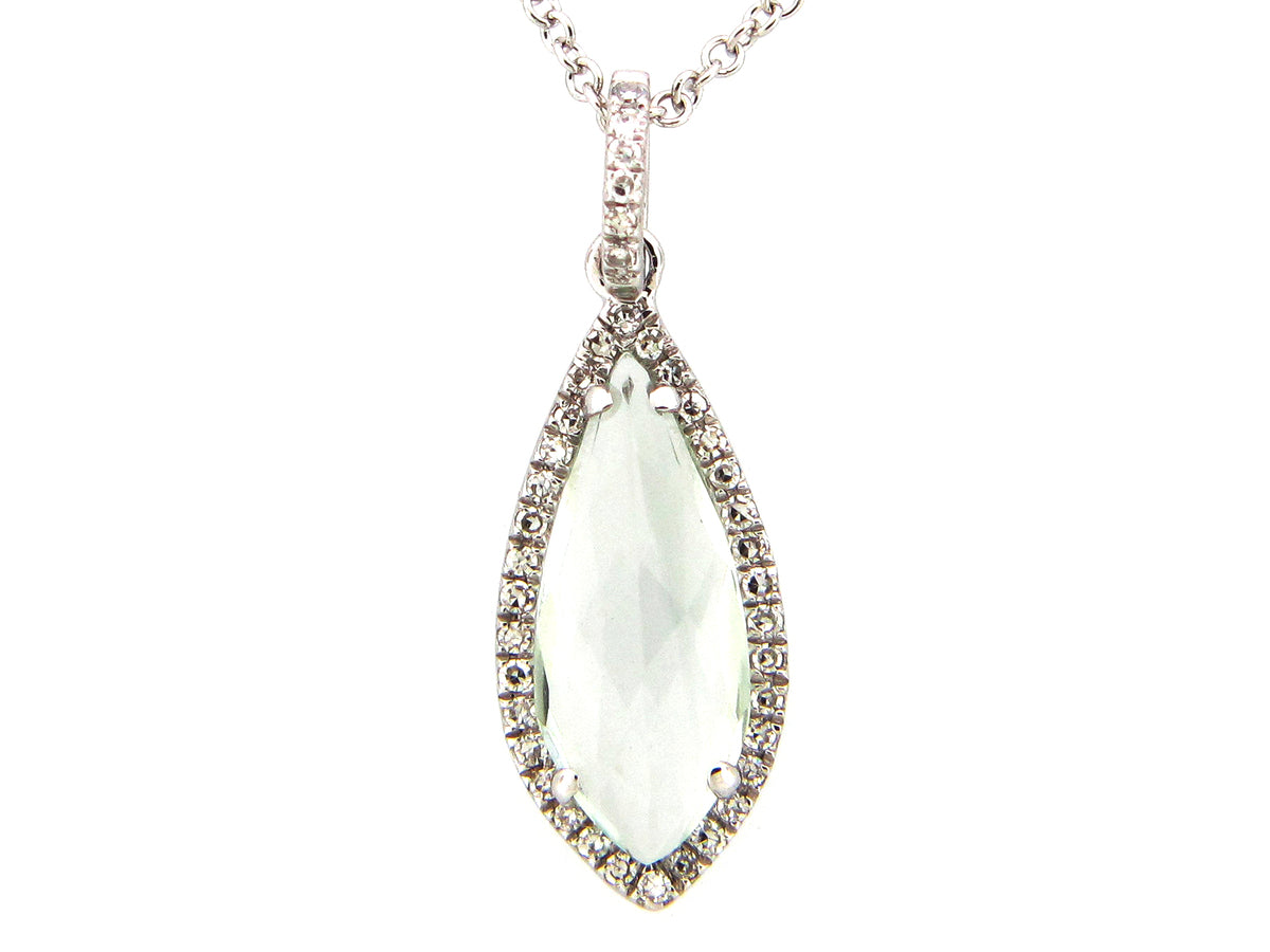 GREEN AMETHYST & DIAMOND PENDANT, 14KW (H)