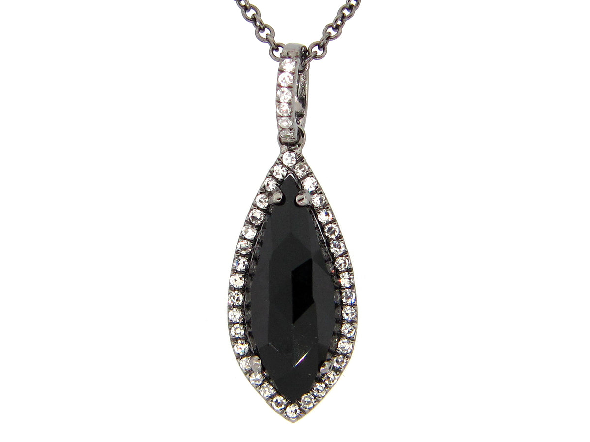 BLACK ONYX & DIAMOND PENDANT, 14KB (D)