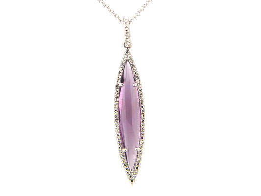 AMETHYST & DIAMOND PENDANT, 14KW (H)