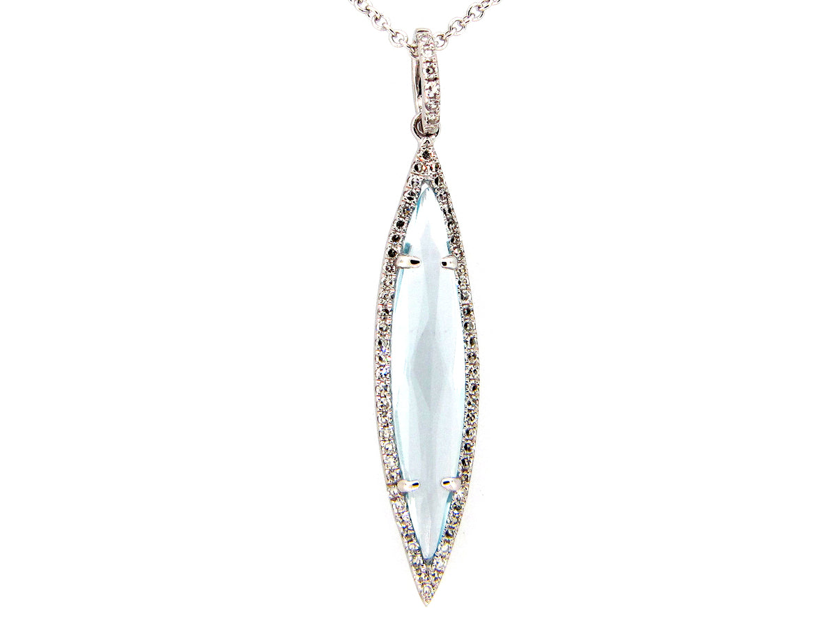 BLUE TOPAZ & DIAMOND PENDANT, 14KW (R)