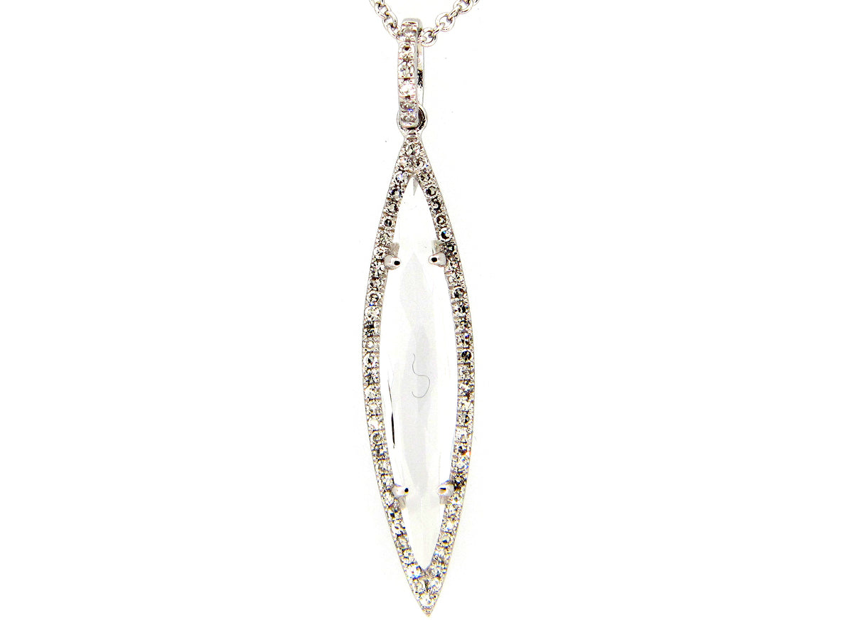 WHITE TOPAZ & DIAMOND PENDANT, 14KW (H)