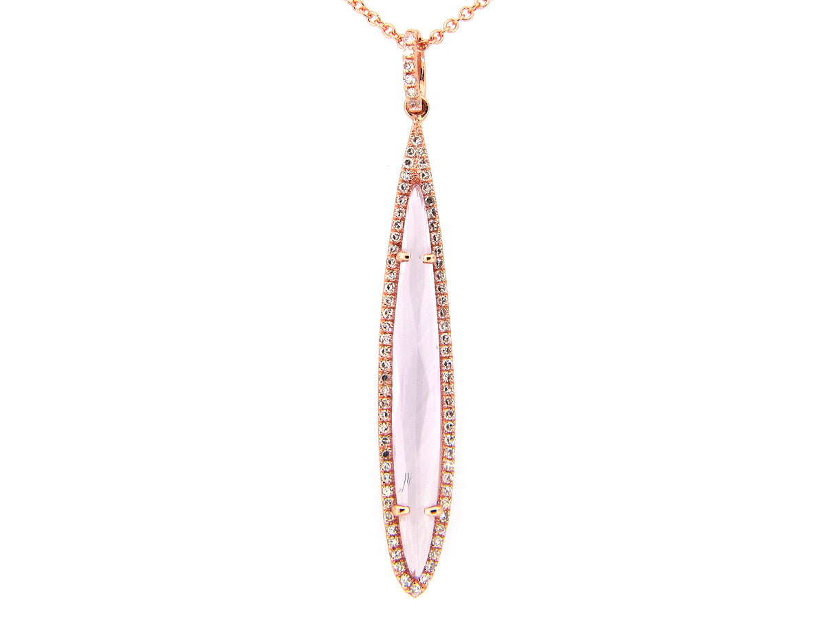 PINK AMETHYST & DIAMOND PENDANT, 14KR (H)