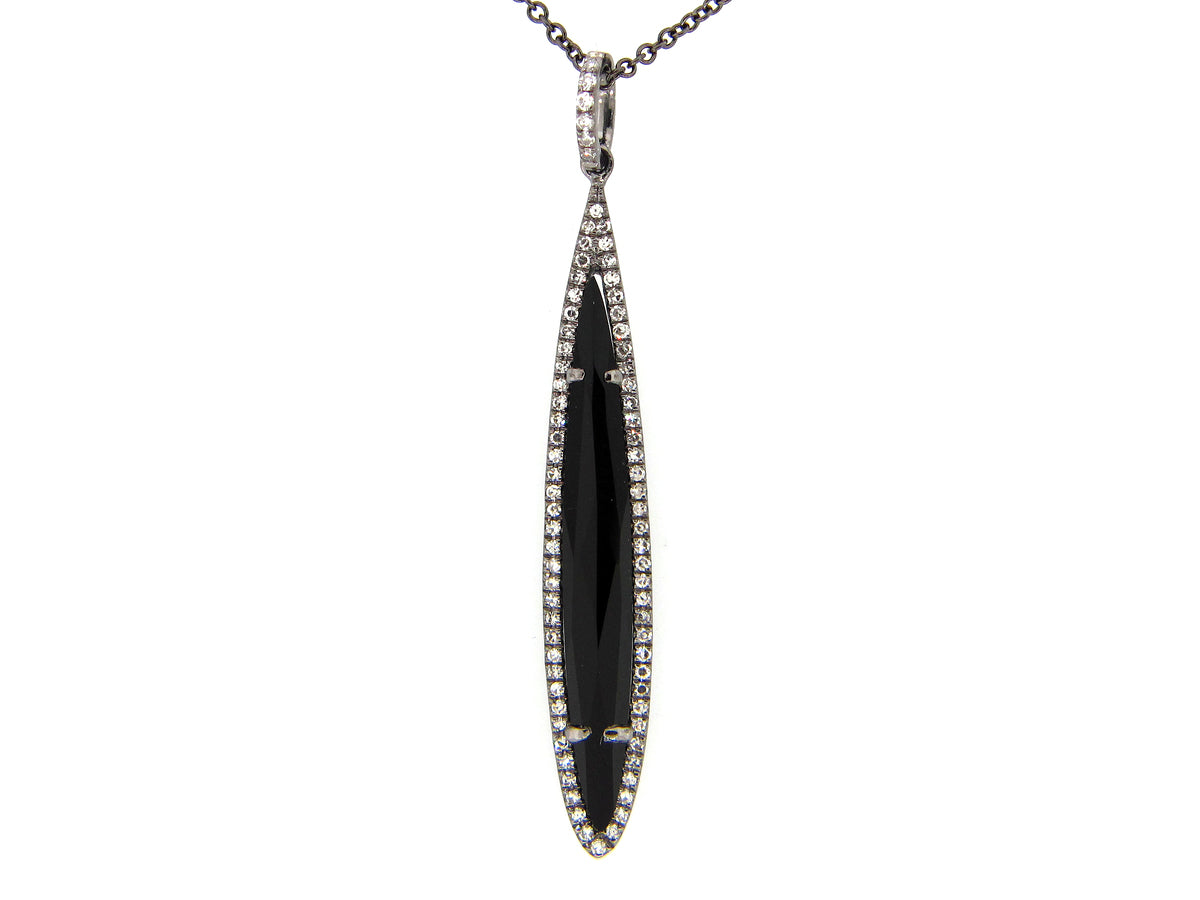 BLACK ONYX & DIAMOND PENDANT, 14K BLACK FINISH (D)