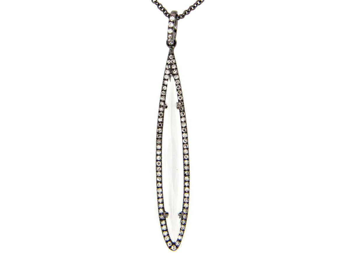 WHITE TOPAZ & DIAMOND PENDANT,14K BLACK FINISH (H)