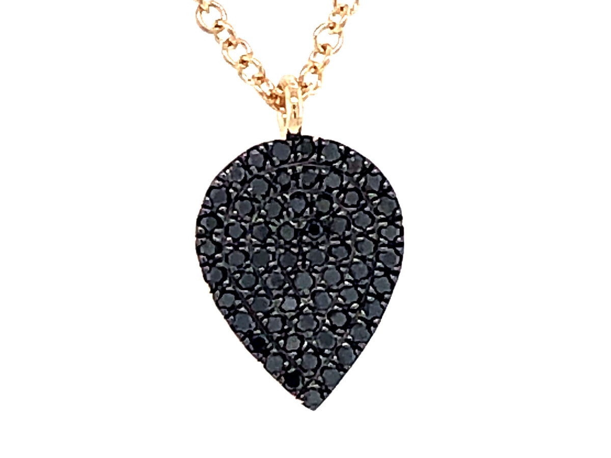 BLACK DIAMOND PEAR PENDANT NECKLACE, 18" BOLO CHAIN, 14KYB (R)