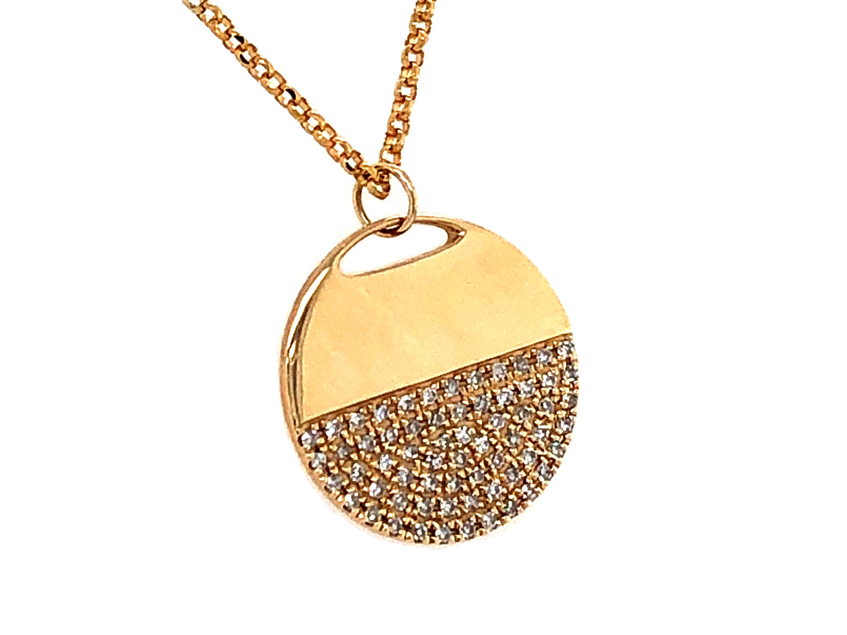 HALF DIAMOND DISC PENDANT NECKLACE
