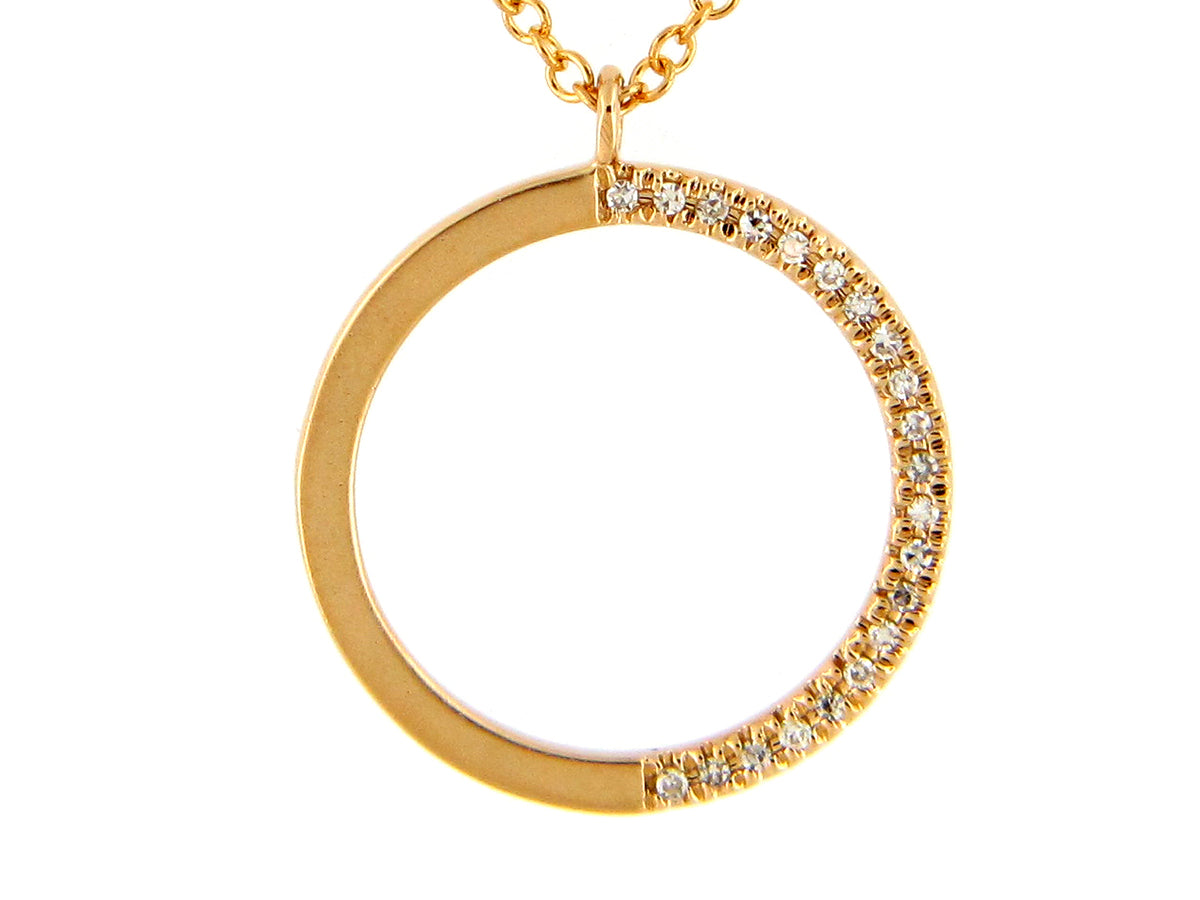 DIAMOND CIRCLE HALF PENDANT NECKLACE,18"/17"/16", SATIN FINISH, 14KY (N)