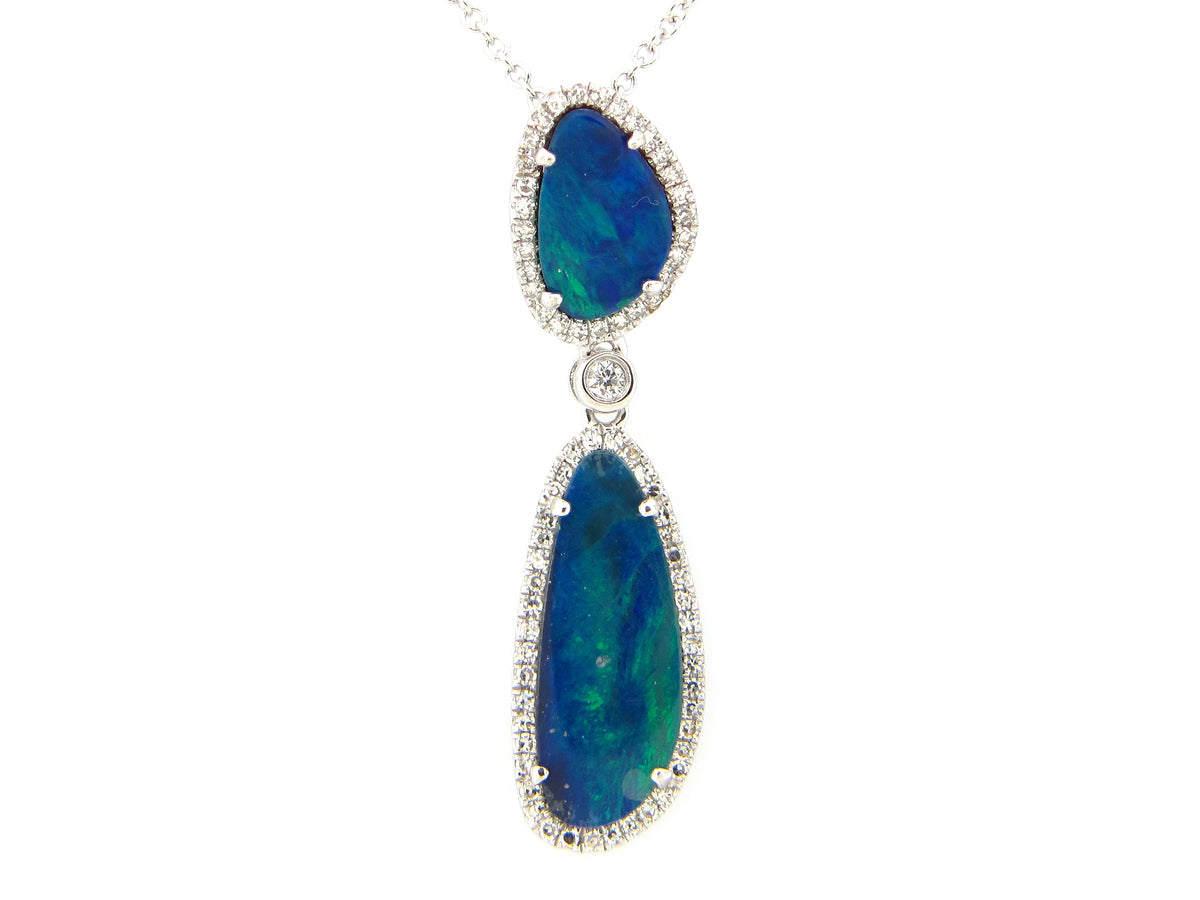 BLACK OPAL DOUBLET & DIAMOND 2 STATION PENDANT