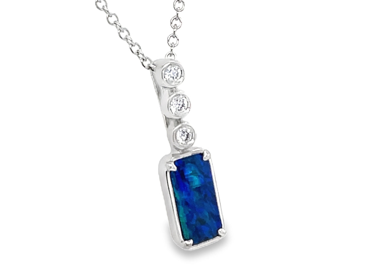 BLACK OPAL E/C DOUBLET & DIAMOND BEZEL PENDANT NECKLACE