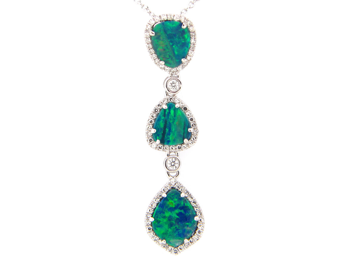 BLACK OPAL DOUBLET & DIAMOND 3 STATION PENDANT