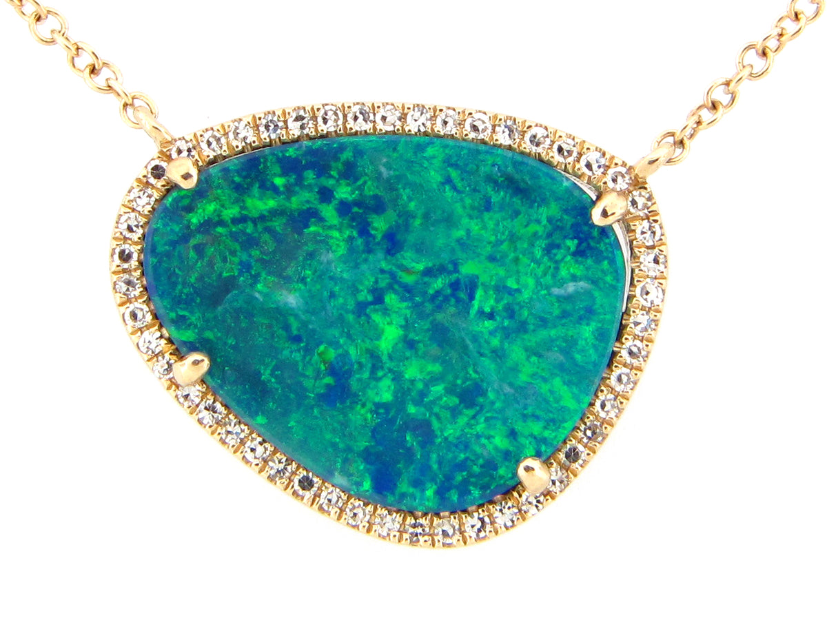 BLACK OPAL DOUBLET & DIAMOND PENDANT NECKLACE