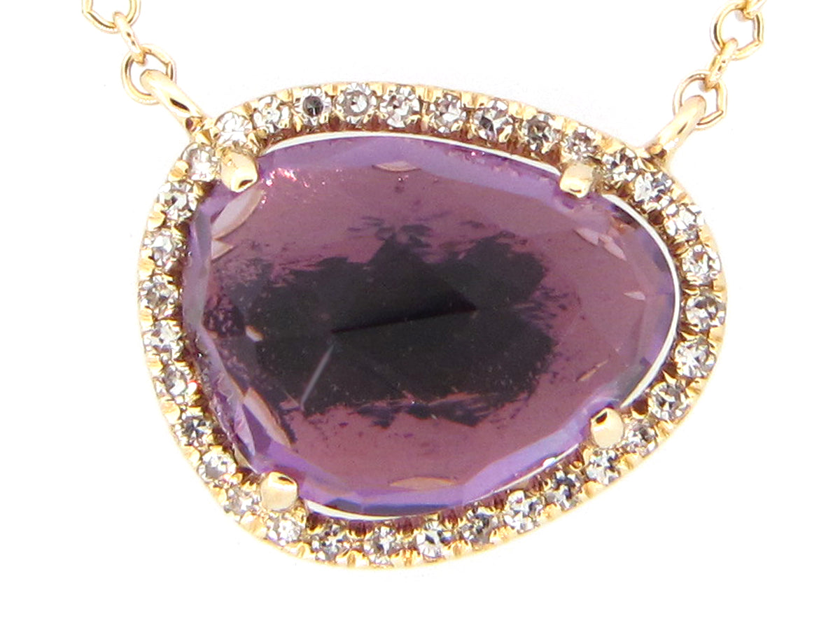 AMETHYST & DIAMOND PENDANT NECKLACE, 18"/17"/16",  14KY (H)