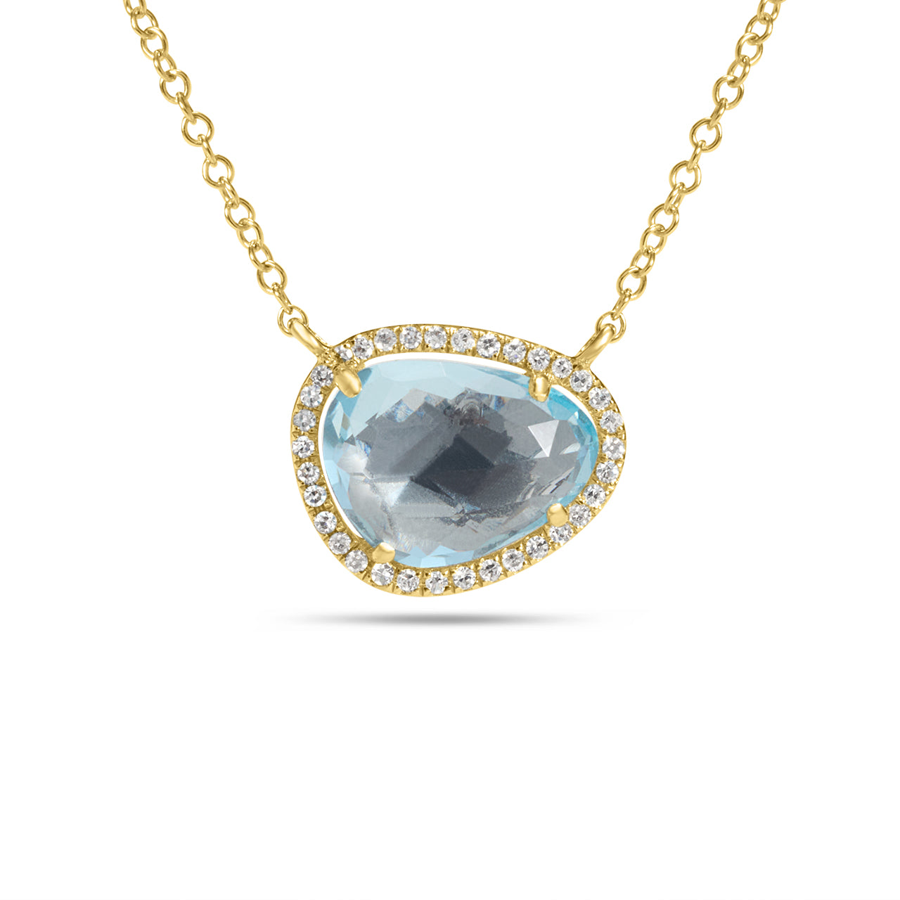 Blue Topaz & Diamond Freeform Necklace, 14KY