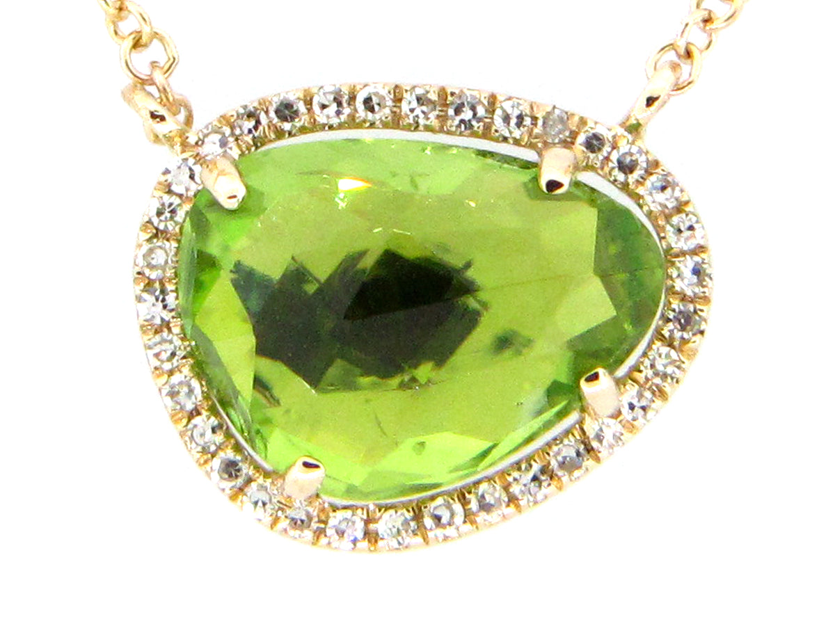 PERIDOT & DIAMOND PENDANT NECKLACE, 18"/17"/16" 14KY (N)
