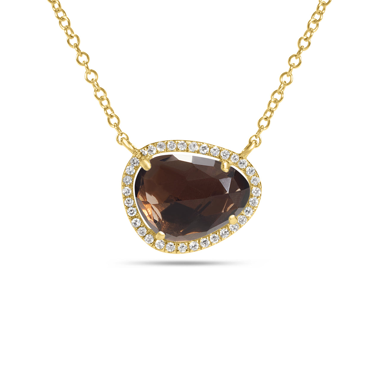 Smokey Quartz & Diamond Freeform Necklace, 14KY