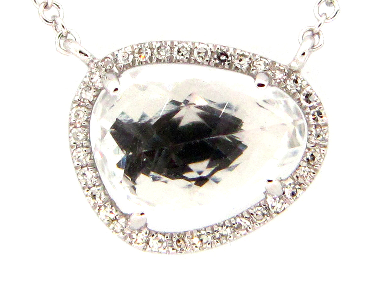 WHITE TOPAZ & DIAMOND PENDANT NECKLACE, 18"/17"/16", 14KW (H)