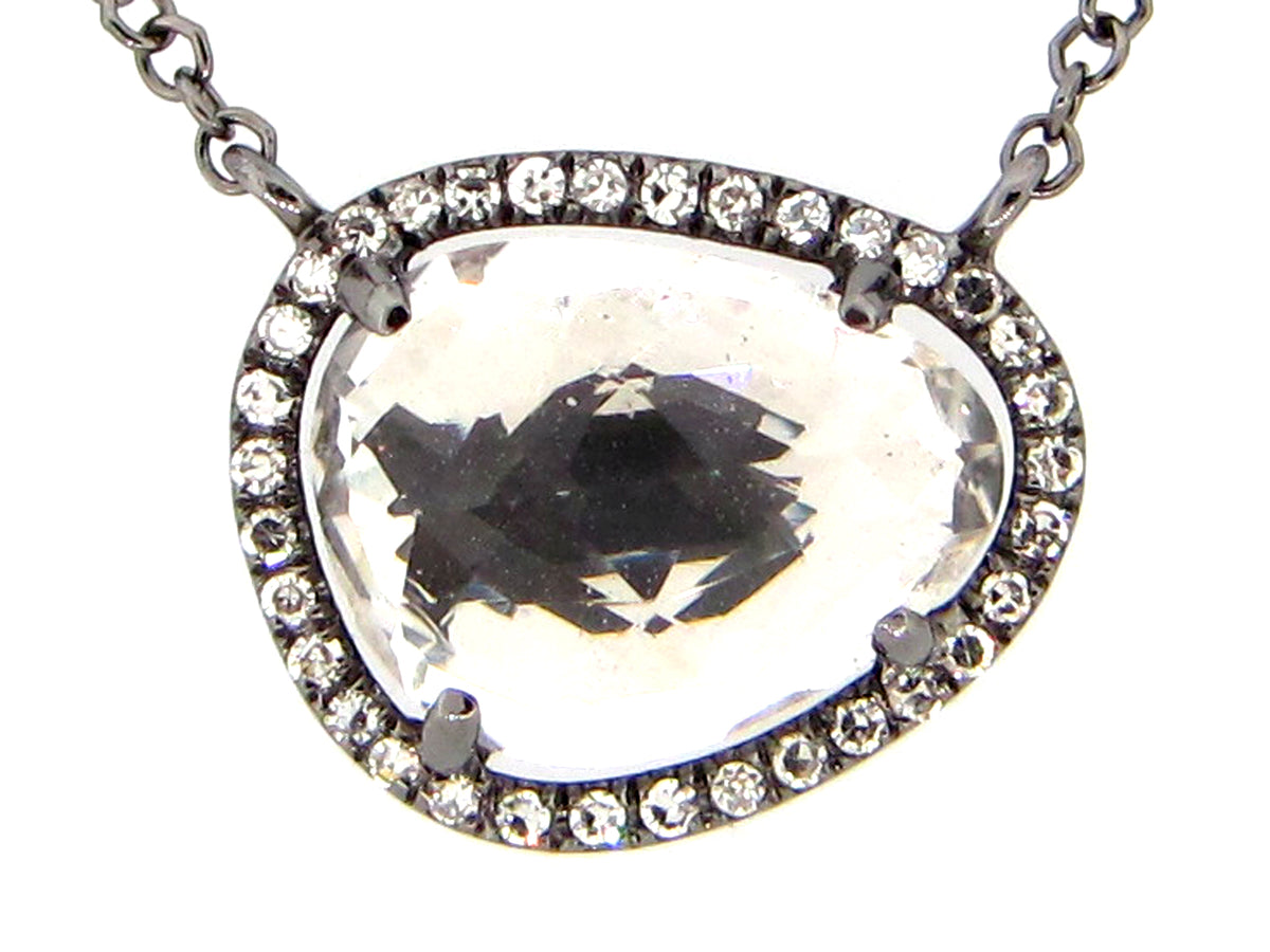 WHITE TOPAZ & DIAMOND PENDANT NECKLACE, 18"/17"/16", 14K BLACK FINISH  (H)