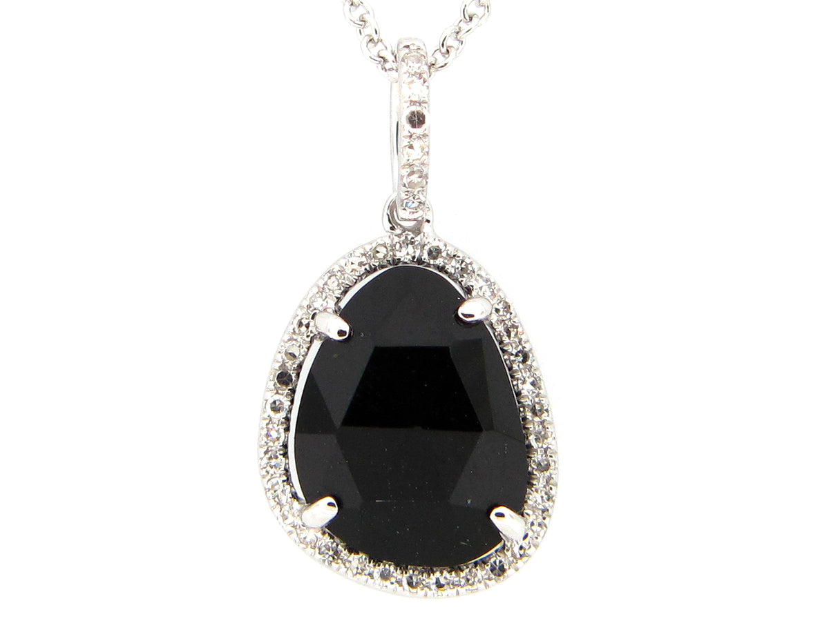 BLACK ONYX & DIAMOND PENDANT, 14KW (D)