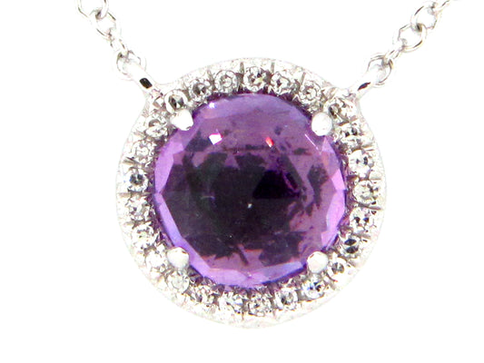 AMETHYST & DIAMOND PENDANT NECKLACE, 18"/17"/16", 14KW (H)