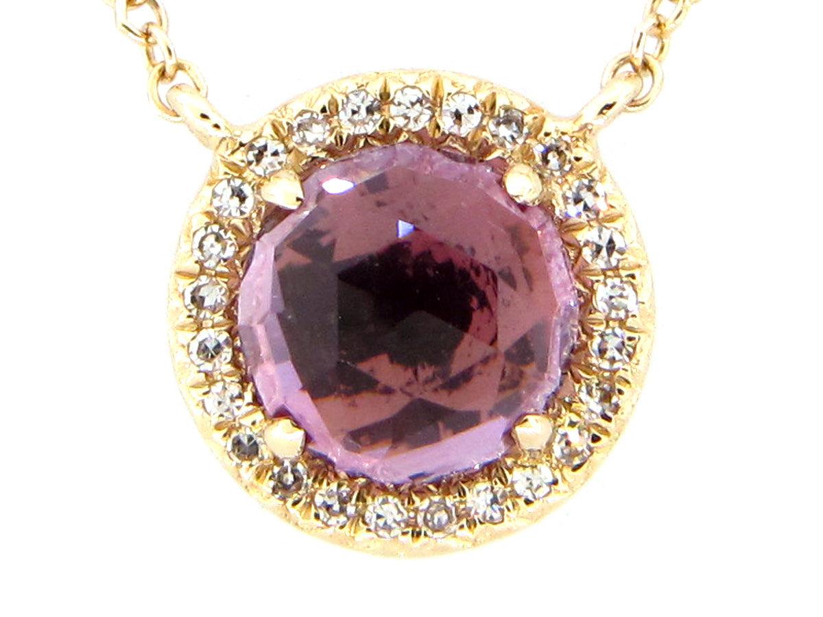 AMETHYST & DIAMOND PENDANT NECKLACE, 18"/17"/16" , 14KY (H)