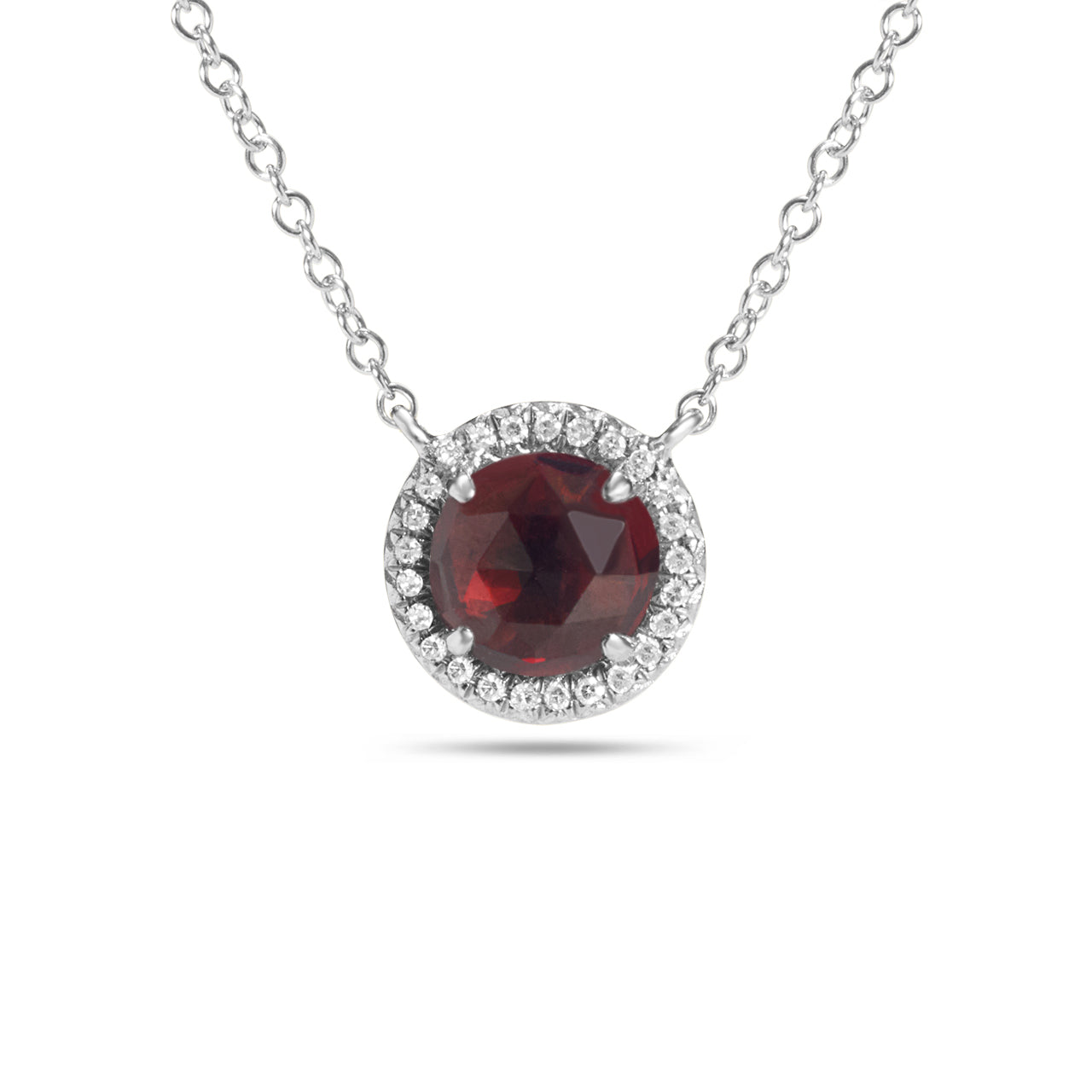 Garnet & Diamond Rose Cut Round Necklace