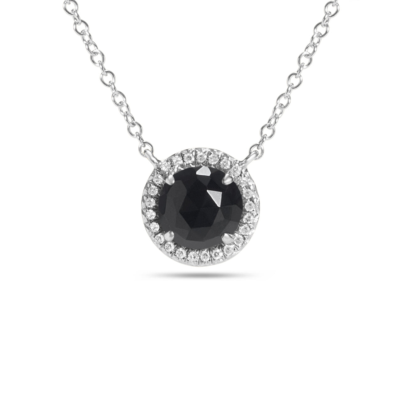Black Onyx & Diamond Rose Cut Round Necklace