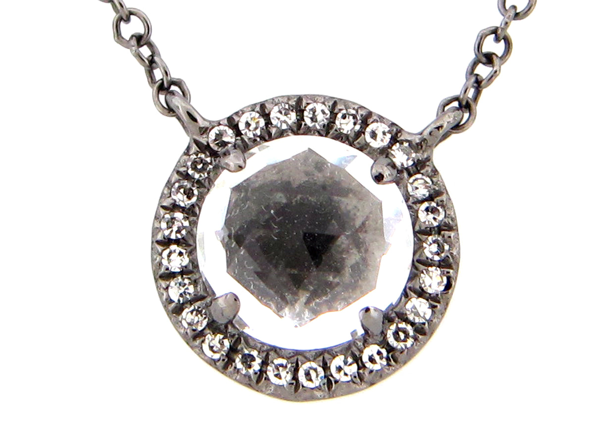 WHITE TOPAZ & DIAMOND PENDANT NECKLACE, 18"/17"/16", 14K BLACK FINISH (H)