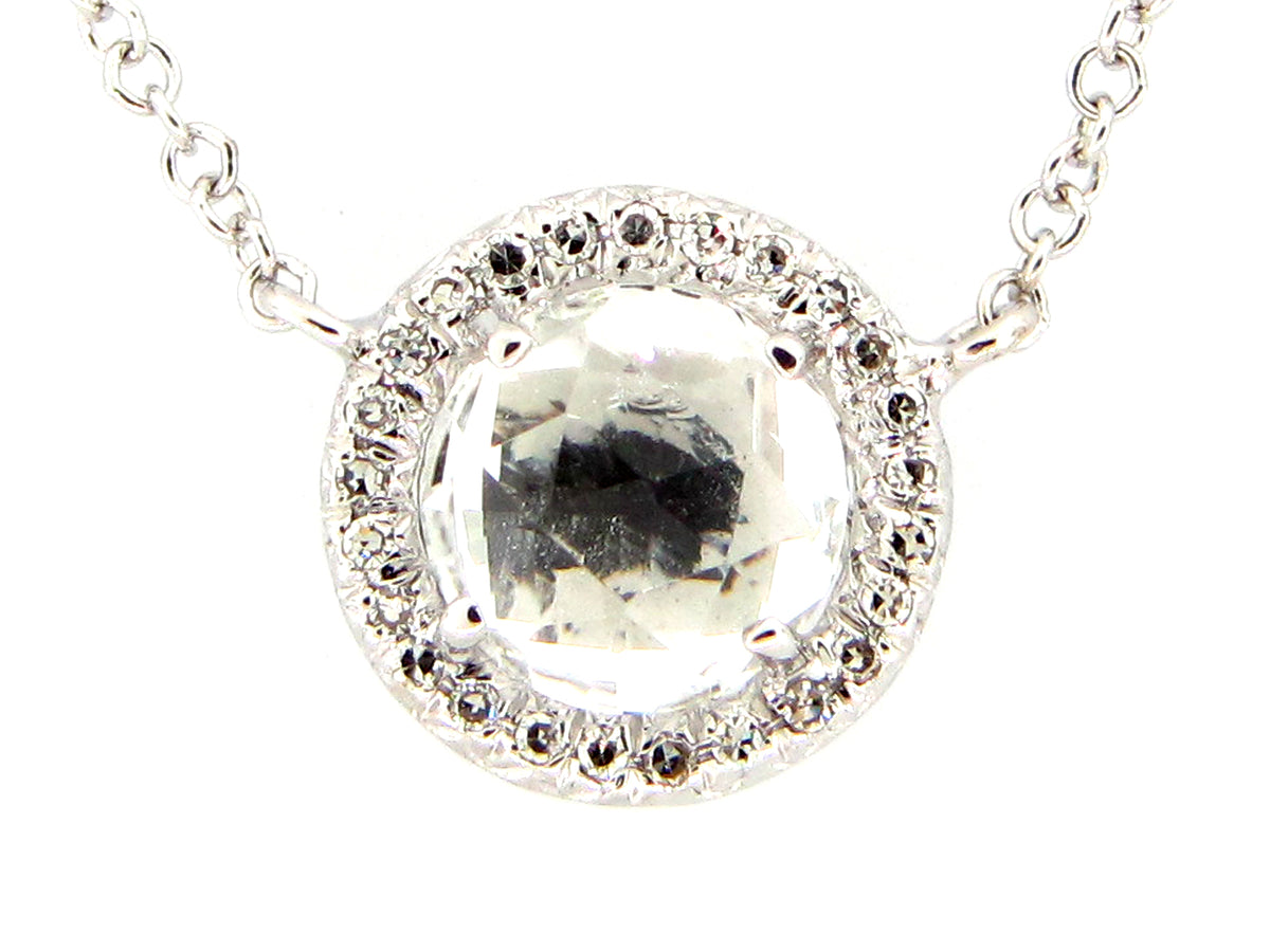 WHITE TOPAZ & DIAMOND PENDANT NECKLACE, 18"/17"/16", 14KW (H)