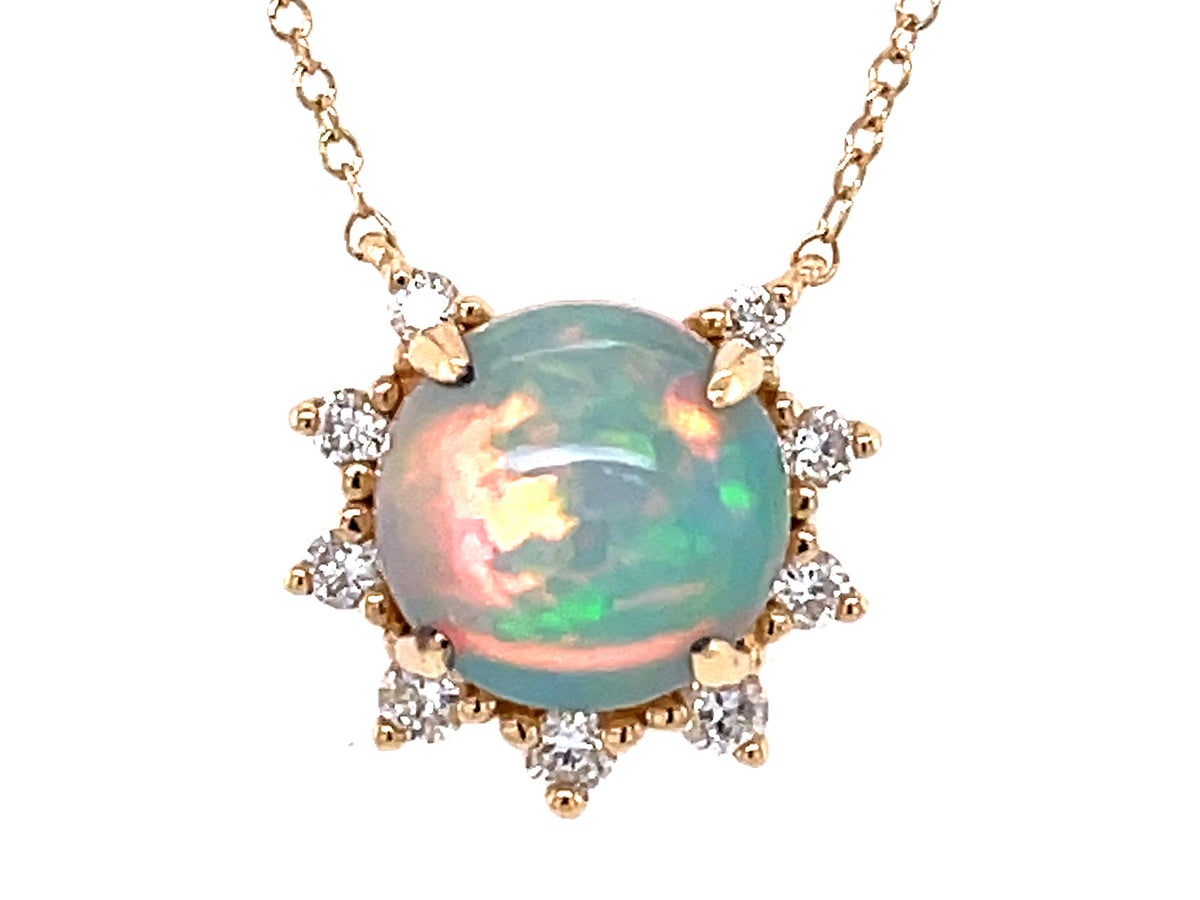 OPAL ROUND & DIAMOND HALO PENDANT, 18"/16"
