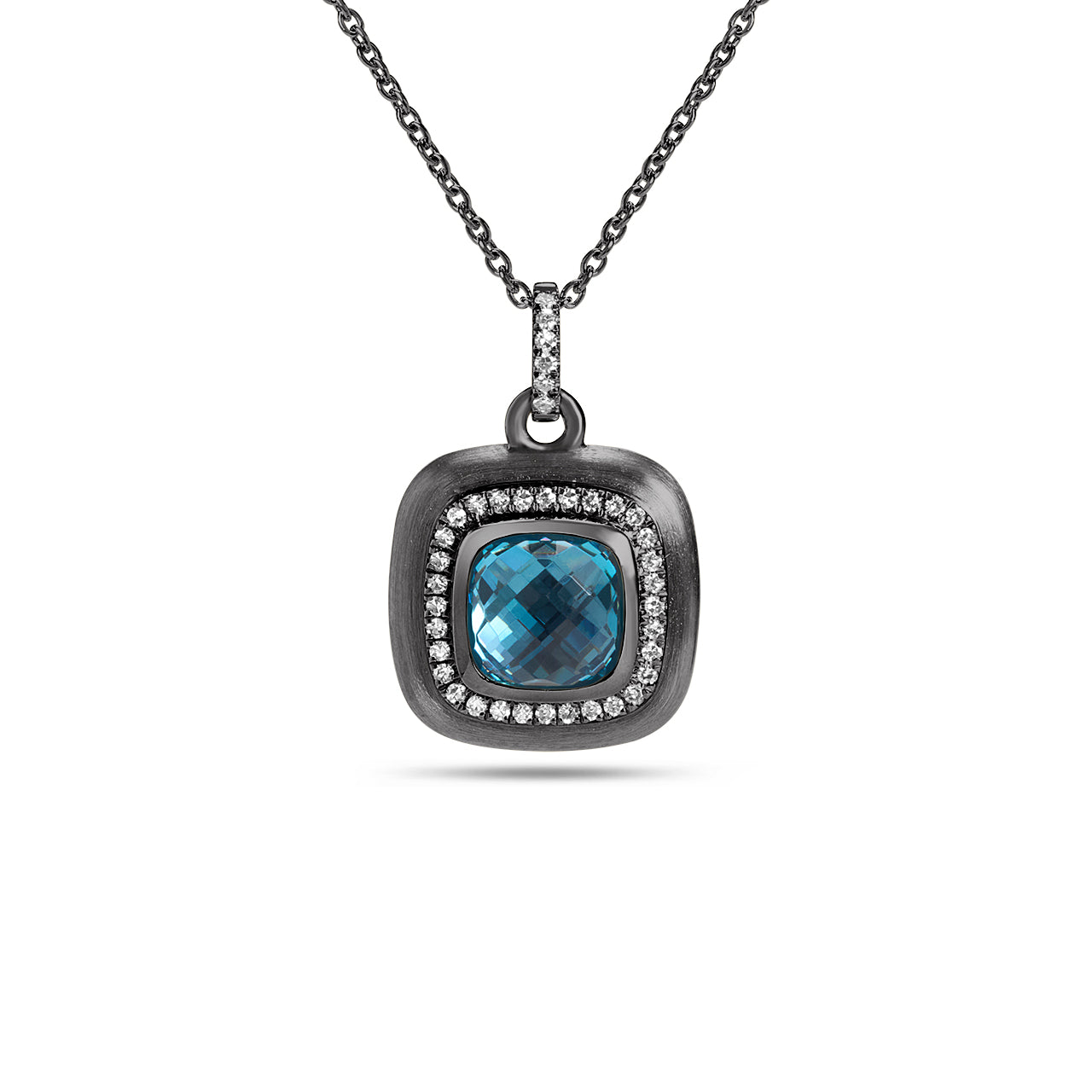 Blue Topaz & Diamond Cushion Necklace